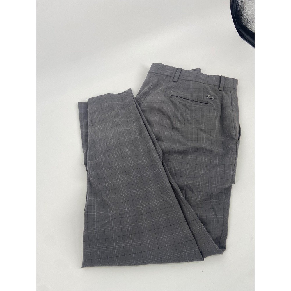 Tiger Woods Collection Mens Gray Plaid Flat Front Dress Pants Size 36x32